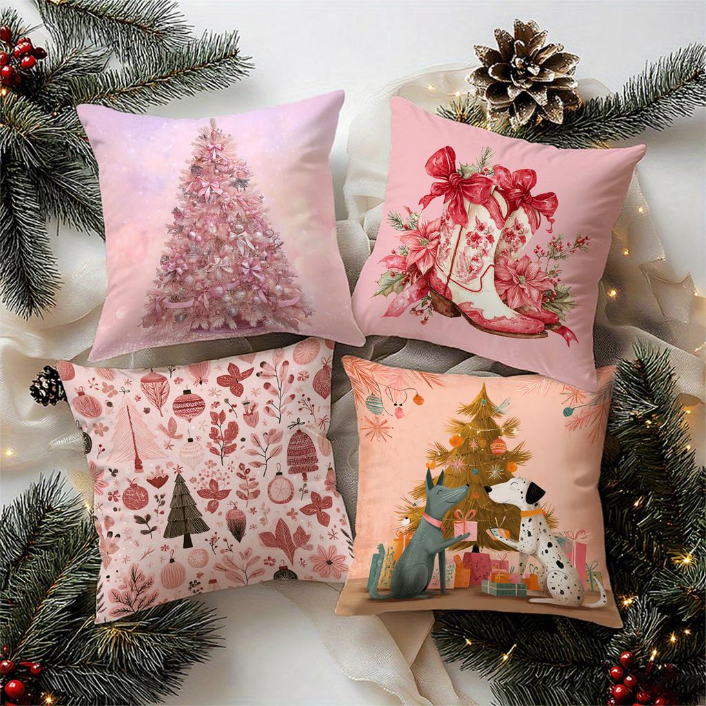 Pink Christmas Tree Pattern Pillowcasesuitable For Sofa Car Bedroom Decorative Cushion Cover Pillow Cover