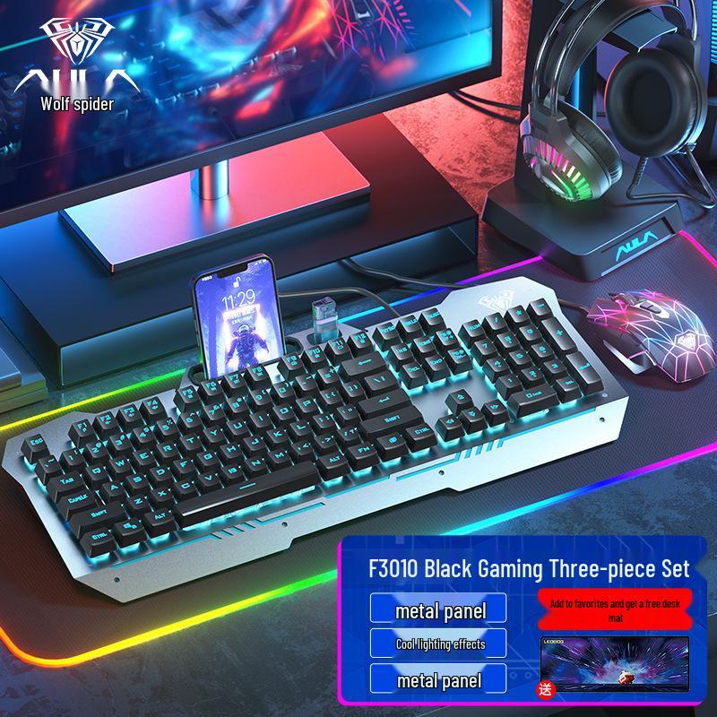 Wolf Spider F3010 Mechanical Gaming Keyboard & Mouse Set - Wired 3-Piece for Laptop/Office.