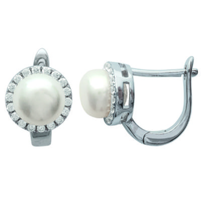 [M9926] - Silver Ivory 'Sissi' Silver Earrings (rhodium-plated) - 7 Mm Pearl