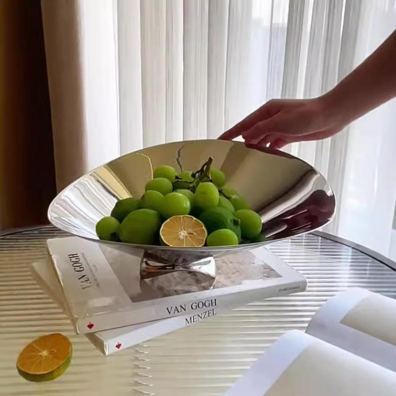 Modern Luxury Bowl Stainless Steel Fruit Plate Creative Desktop Storage Tray Ornament Simple Restaurant Decorative Storage Plate