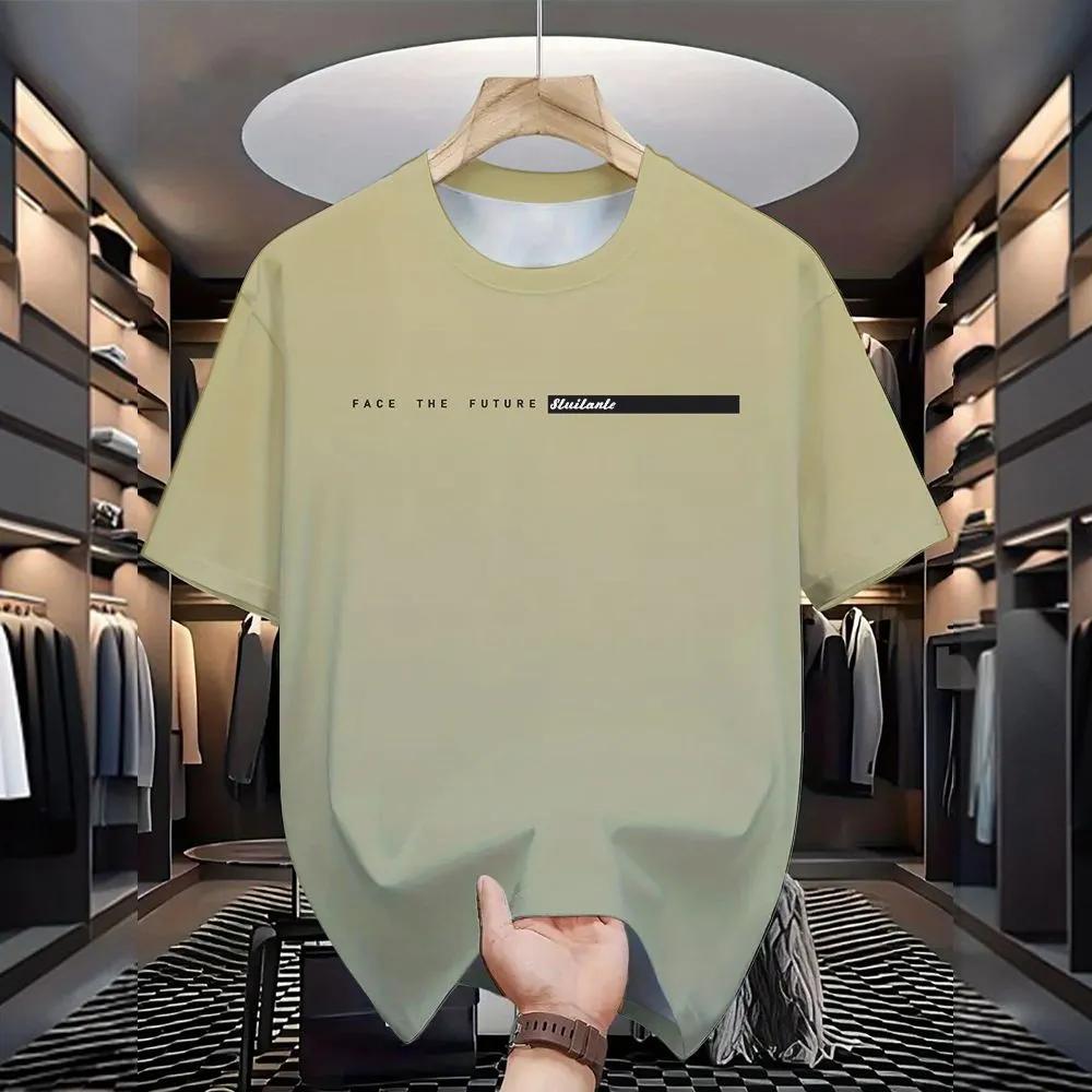 Short Sleeve Letters Stripe Print T-Shirt Casual Weekend Wear Crew Neck Men and Teens Vacation Resorts Spring/Summer/Fall