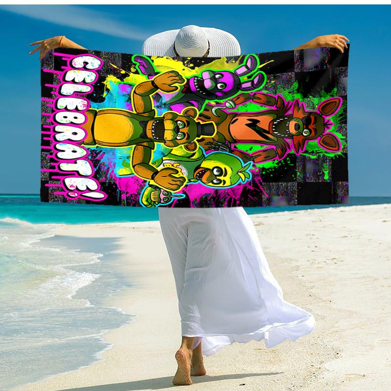1pc Freddy Bear2 Beach Towel, Comfortable and Thick, and Swimming/Bath/Picnic/Camping Towel, Suitable for Seaside Beaches