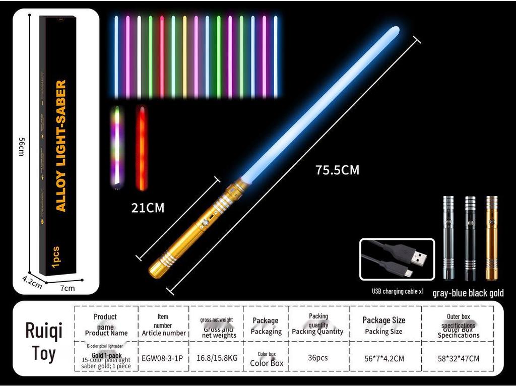 Dual RGB 15-Color Metal Lightsaber Toy - Star Wars Force Laser Sword for Dueling