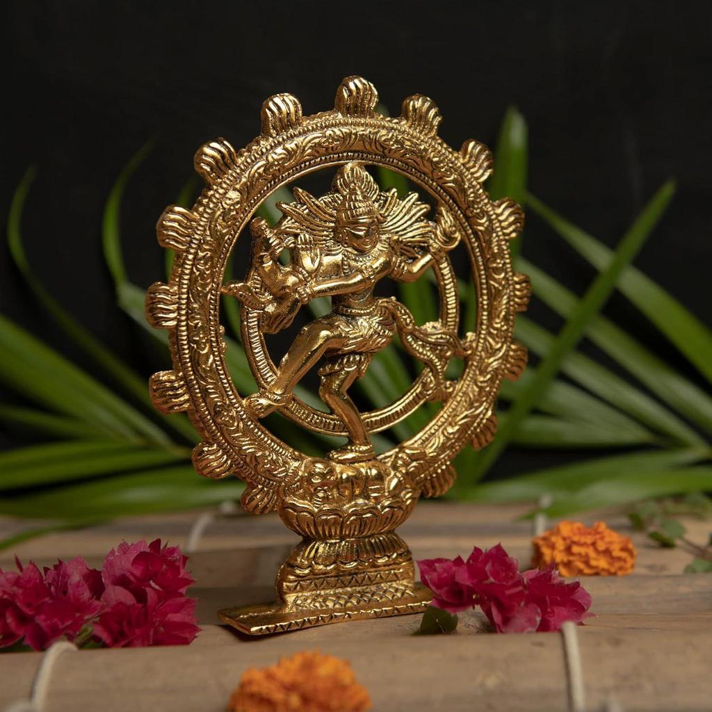 Latest Lord Nataraja Dancing Shiva Statue Sculpted In Great Detail In Ivory Antique Golden Finish - Hindu God Statue | Home Decor | Mandir | Gift
