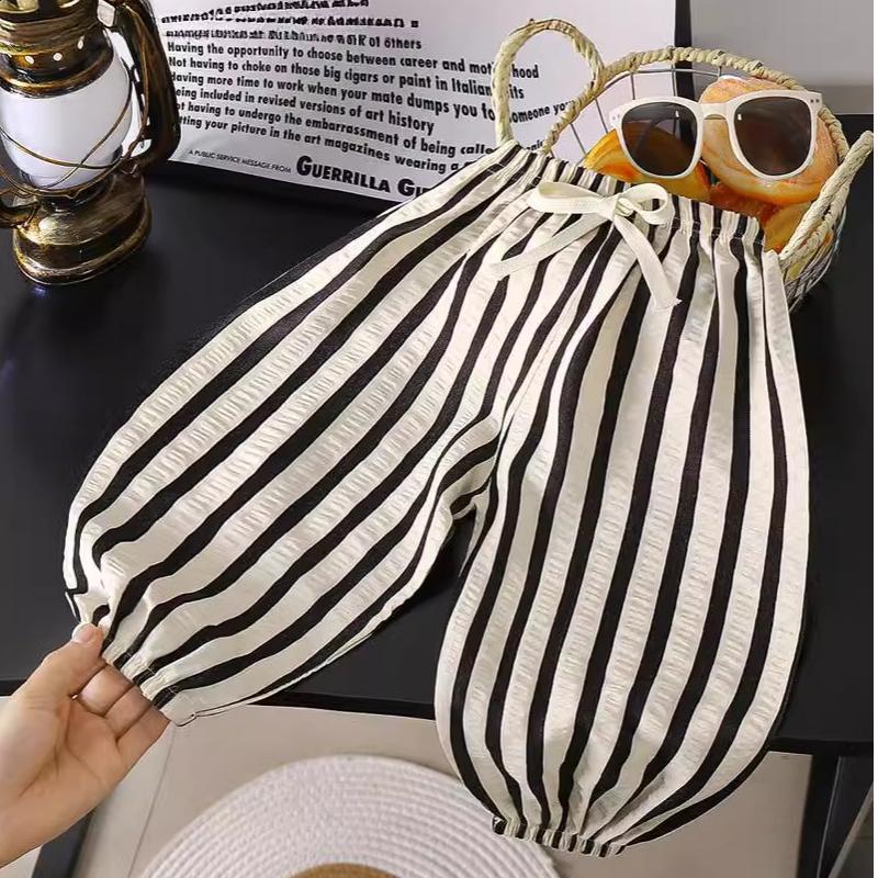 Letní kalhoty pro děti, chlapci a dívky, oblečení pro miminka, svrchní oblečení s gumičkami, volné pruhované kalhoty pro děti, dívky a chlapce, cool kalhoty