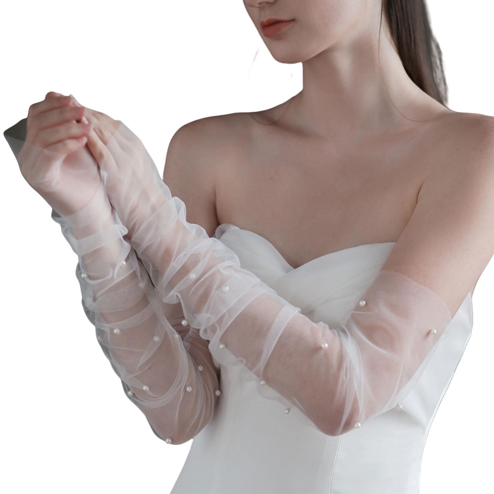 

Перчатки с оборками Легкие Элегантные Накидки на руки Жемчуг Длинный рукав Декоративный Тюль для Свадьбы Искусственный жемчуг Перчатки Прозрачные белый