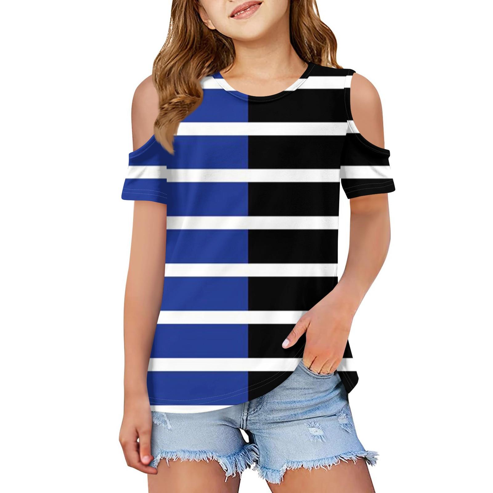 

Детская летняя модная роса плечо круглый воротник досуг полосатая футболка пальто 110