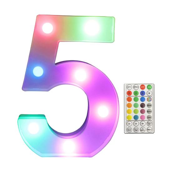 LED Number Lights Colorful with Remote 4 Flashing Modes 16Colors Light Party Wedding Birthday Decoration