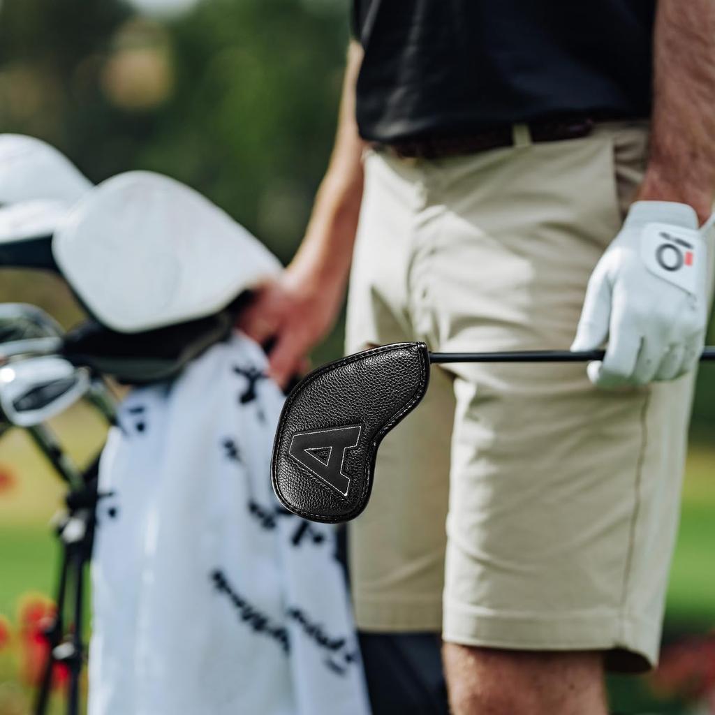 Golf Iron Covers, 10-Piece Set, Magnetic Closure, Golf Headcovers, Wedge Covers, Premium PU Leather, Lightweight, Durable, Water-Repellent, Dustproof,