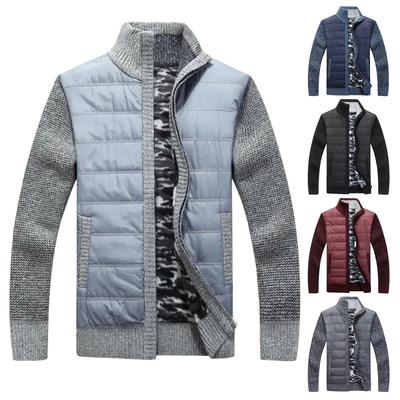 Men's Stand-up Collar, Fleece And Cotton Long-sleeved Cardigan, Zippered Warm Knitted Sweater