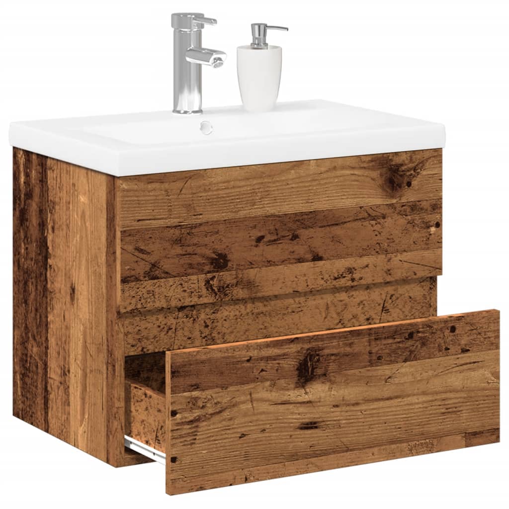 Washbasin Cabinet with Built In Basin Rustic Wood Look
