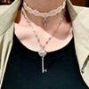 Sweet Punk White Lace Cross Choker With Layered Heart Key Pendant Necklace Women