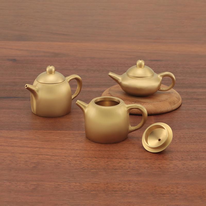 Mini Copper Teapot with Brass Handle - Luck-Bringing Ornament and Incense Holder
