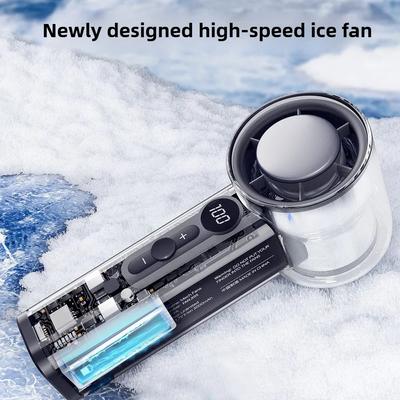 2025 New 3000mAh Battery 100Gears AI Superconducting Cooling Hanging Neck Outdoor Mini Fan Handheld Folding Powerful Turbofan