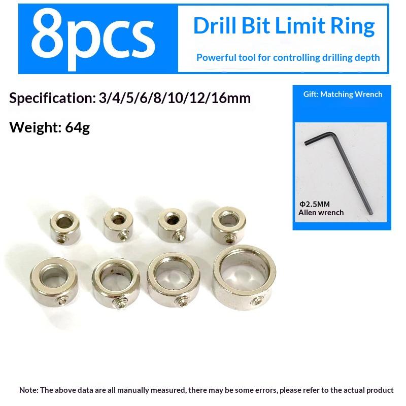 8/9Pcs Drill Bit Locator Woodwork Tools Drill Stoper Collar Set 3-16mm Depth Stop Collars For Ring Positioner With Wrench