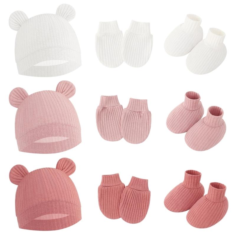 No Scratch Mittens Socks Nursery Hat Baby Mittens Cotton Gloves Hat Footwear Breathable Gloves for Boys Girls