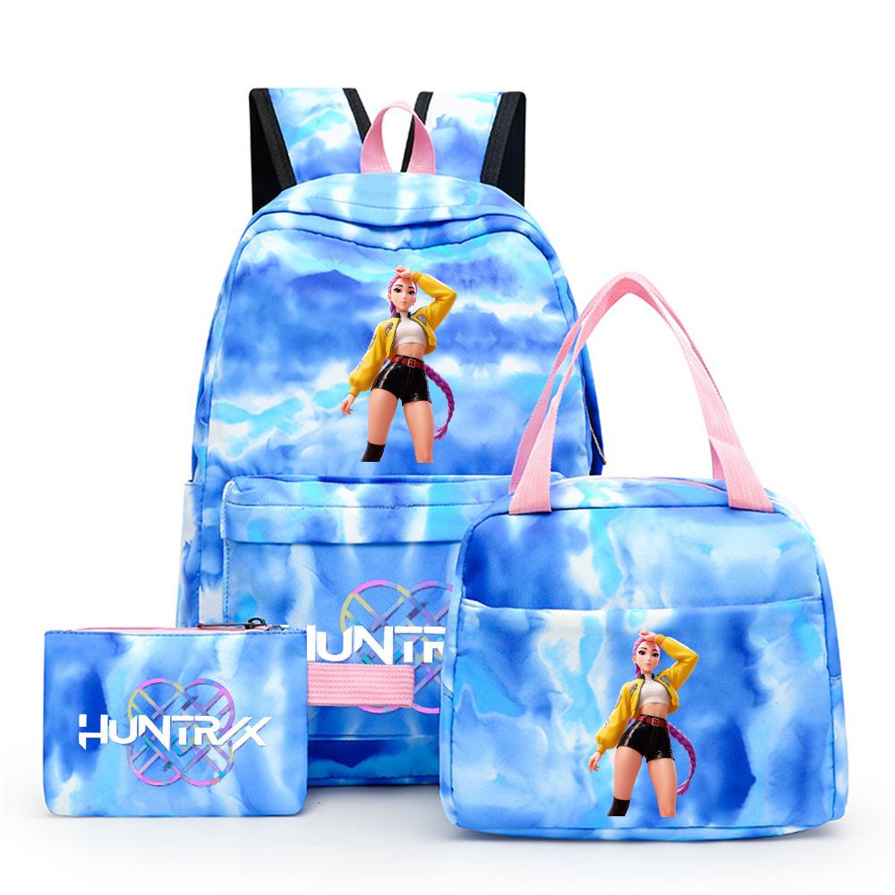3 st/set Anime Söt Kpop Tryckt Ryggsäck med Matlåda Pennfodral för Tonårsflicka Pojke Bokväska Stor Kapacitet vattentät Resväska Barnpresent
