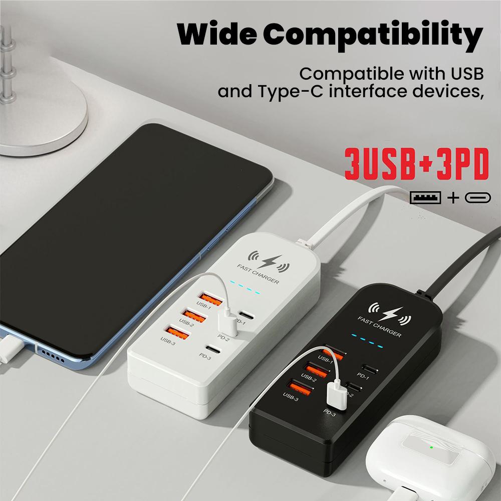 6 in 1 USB Charger with PD Type C Fast Charging Multiport Type C Hub Adapter EU/US Plug Quick Charger Expander Socket for Wall C