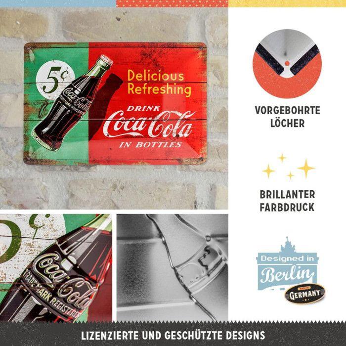 Décoration murale - Coca Cola - Signe de métal - Rouge - 300mm x 200mm - Relief convexe