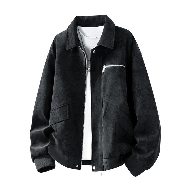New leather jacket lapel spring and autumn tooling style American retro lapel leather jacket PU leather jacket men