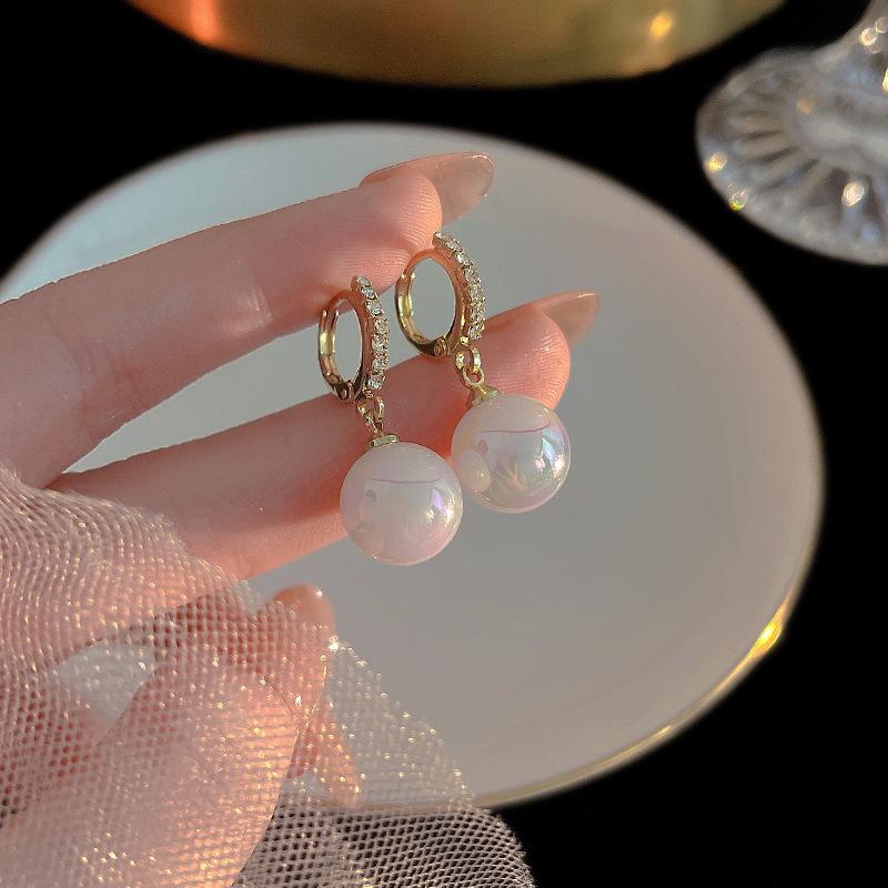 Colorful Mermaid Pearl Pendant Zircon Earrings Buckle Earrings for Women Fashion Summer Accessories Party Jewelry Birthday Gifts