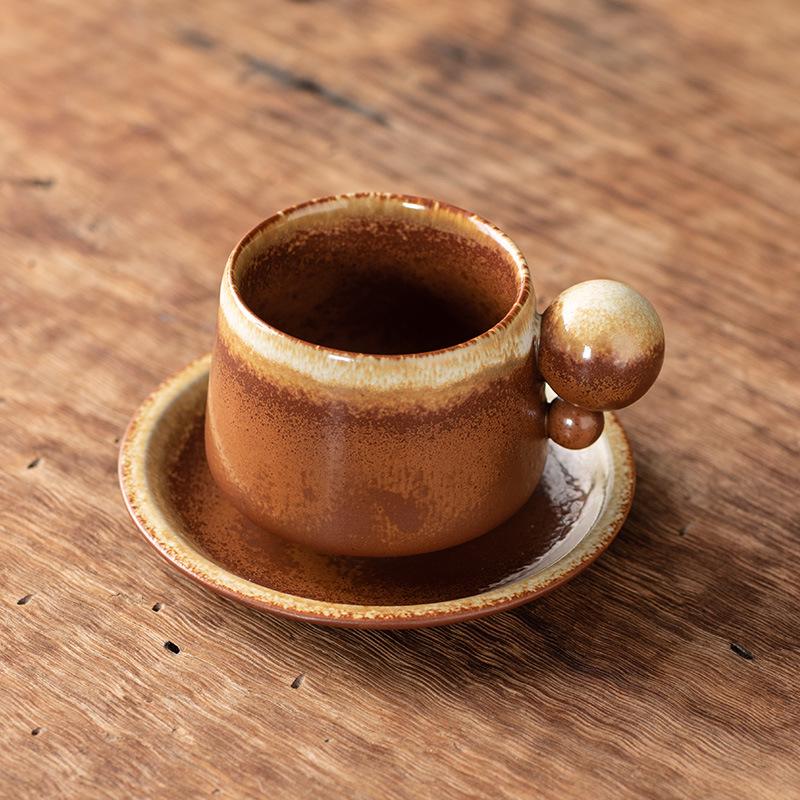 Handmade Retro Ceramic Coffee Cup and Saucer Set - Creative, Simple Design