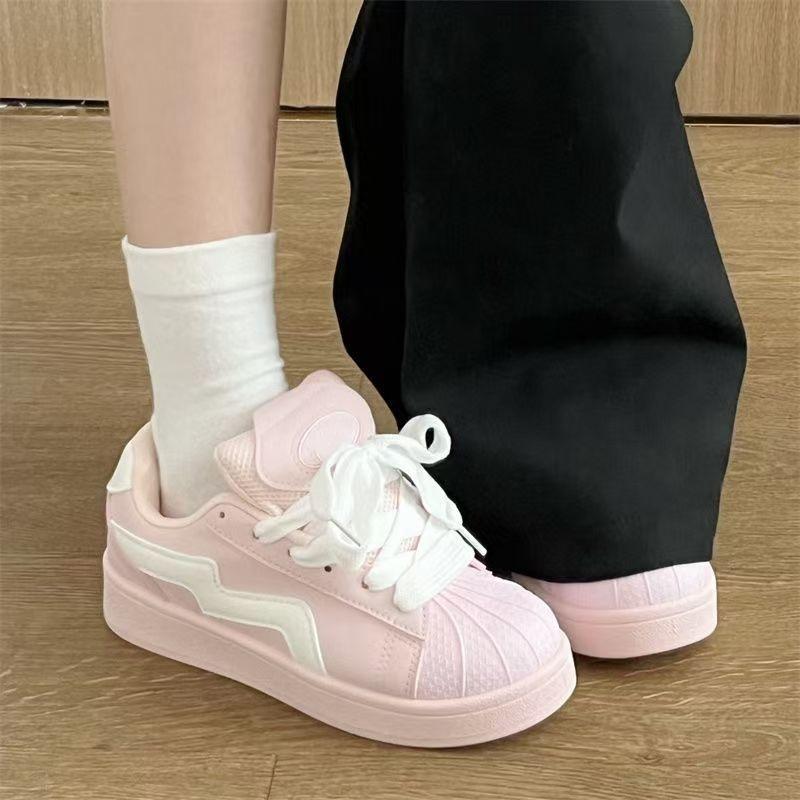 

Pink shell head bread shoes women s spring and summer versatile student casual versatile retro sports board shoes 35 розовый
