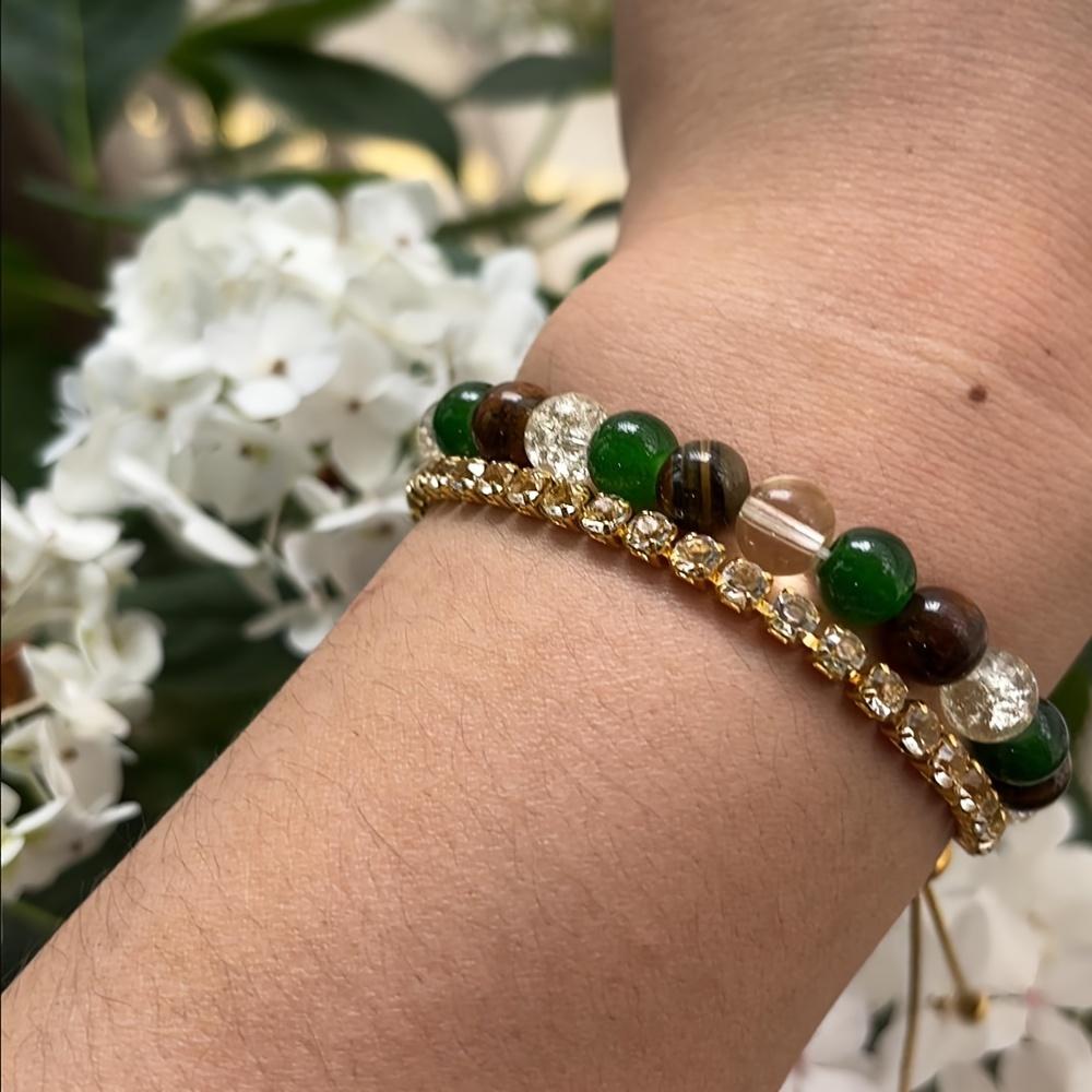 Natural Tiger Eye Green Agate Beaded Bracelet, 8mm Gemstone Bracelet, Unisex Jewelry