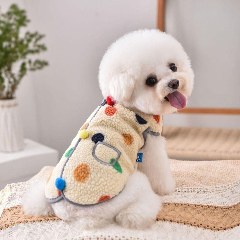 Pet Clothing Warm Dog Hoodie Fleece Sleeveless Dog Clothes Pocket Design Dots Pattern Pet Vest Autumn Winter