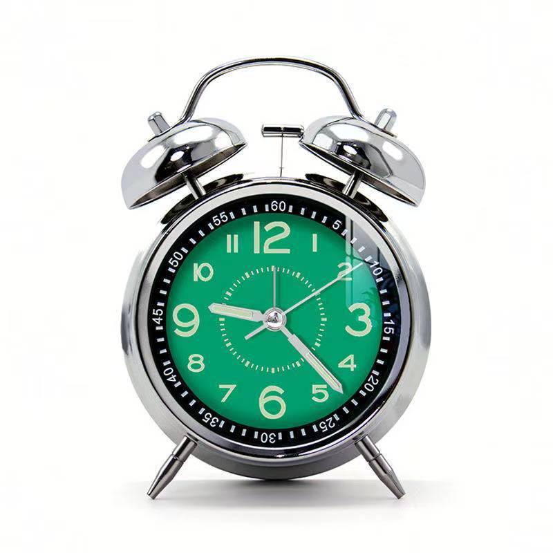 Rechargeable Metal Bell Alarm Clock with Night Light - Super Loud Wake-Up Device for Bedsides, Ideal for Students and Elderly Rooms.