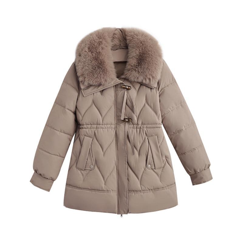 Winter cotton-padded clothes, new large fur-collared cotton-padded jackets, waist-closed, thin and warm, medium and long down cotton-padded clothes.