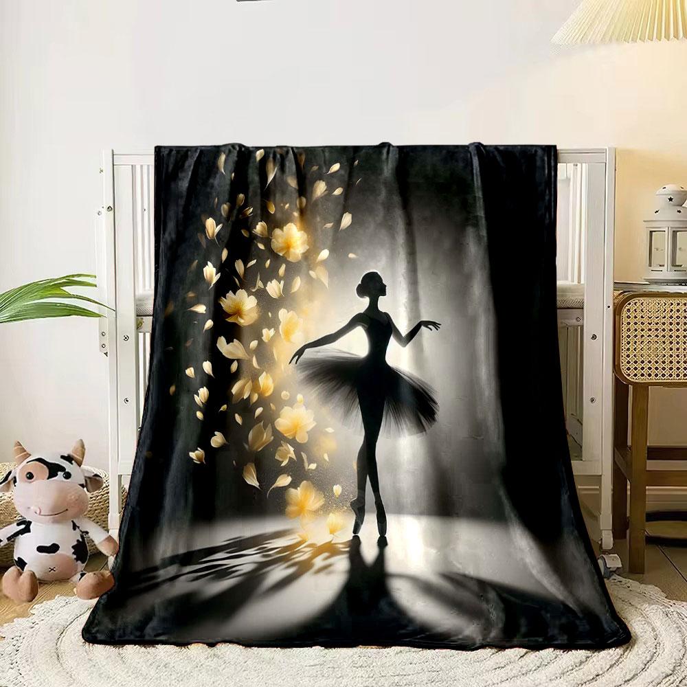 Ballet Silhouette and Floating Petals print blanket soft and cozy perfect for the living room bed sofa or a nap,gift