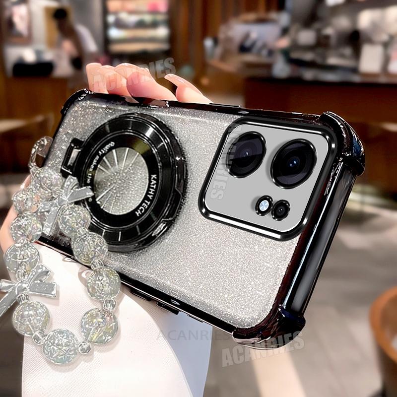 

Reno14f Star Lanyard Chain Ring Holder Plating Glitter Silicone Case For Oppo Reno 13f F Fs 14f Reno13f Shockproof Stand Cover OPPO Reno14 F 5G