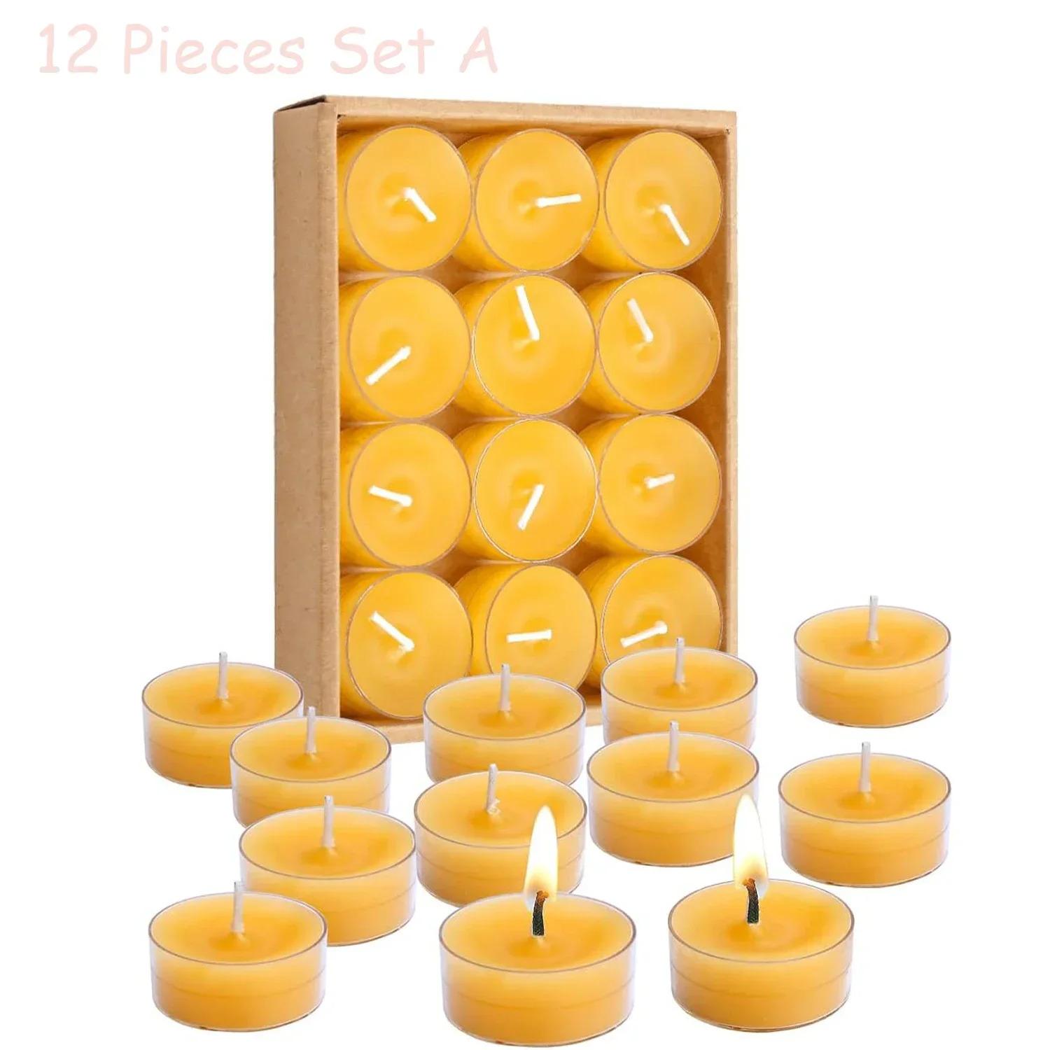 

12-48 шт. натуральные восковые чайные свечи бездымные экологически чистые свечи рождественские чайные свечи для домашней атмосферы спа-декор