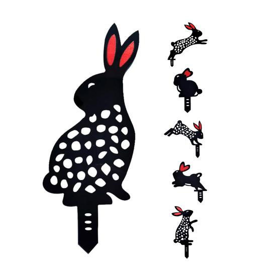 Paletto da Giardino Forma Coniglio Nero Realistico Acrilico Decorativo da Giardino per Cortile