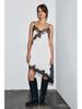 European & American Style Women's Sexy Lace Patchwork Asymmetrical Spaghetti Strap Dress