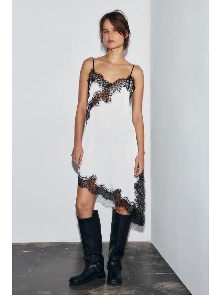 European & American Style Women's Sexy Lace Patchwork Asymmetrical Spaghetti Strap Dress