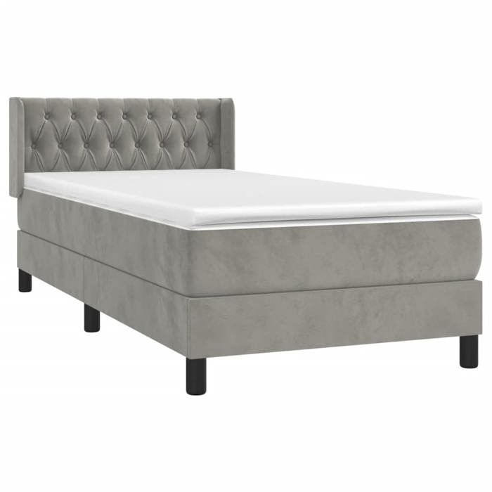 3131111 vidaXL Lit à sommier tapissier et matelas Gris clair 90x190 cm Velours