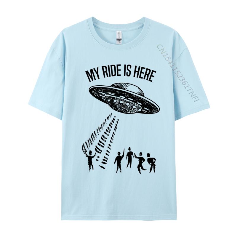 My Ride Alien Flying Saucer UFO Abduction Design Cotton Fabric Luxury Designer T-Shirts For Men Hip Hop T-Shirt Print