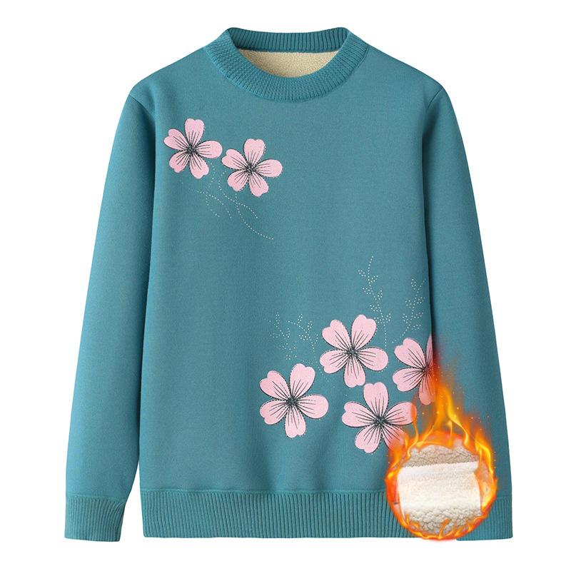 Winter Warm Sweater Middle-aged and Elderly Grandma Autumn and Winter Women's One-piece Plus Velvet Thick Bottoming Shirt Top