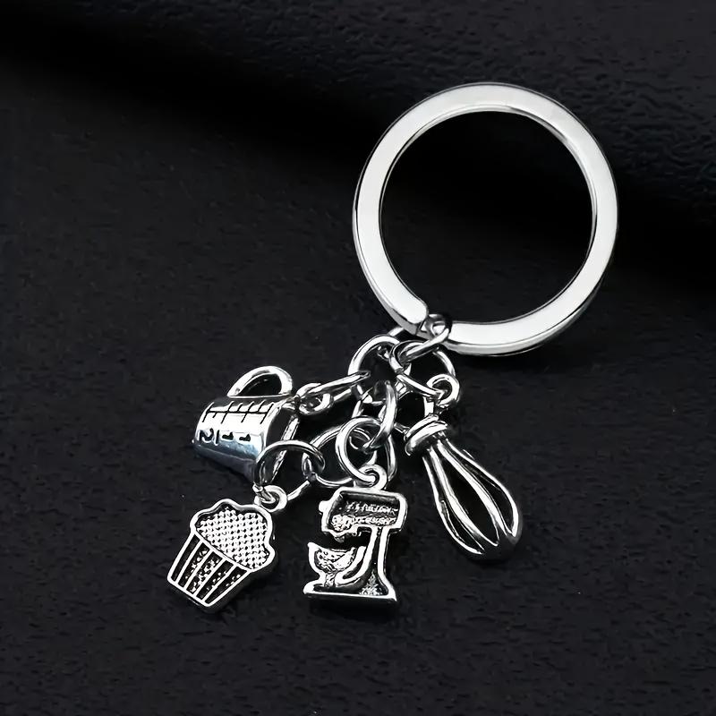 Retro Kitchen Utensil Keychain, Including Chef Mixer, Spatula, and Cake Mixer Pendant Version
