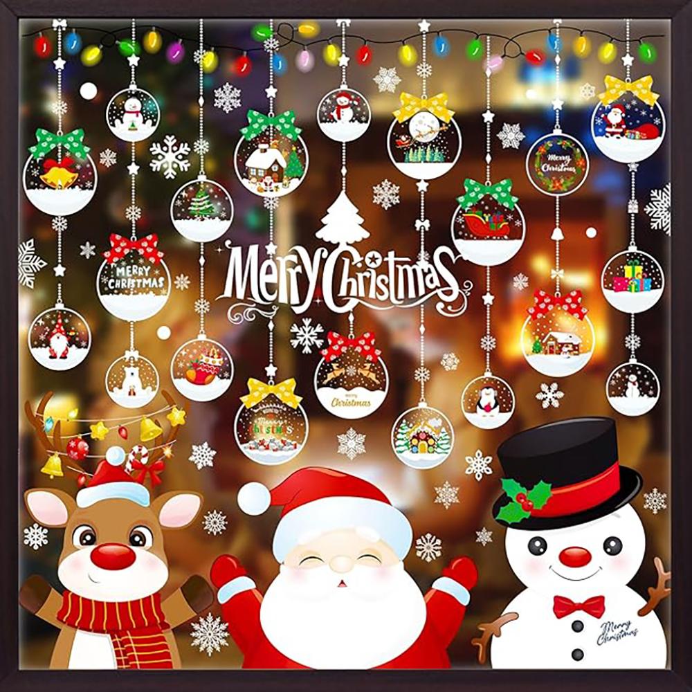 Christmas Window Sticker Xmas Glass Window Decor Snowman Snowflake Electrostatic Wall Sticker New Year Birthday Party Decoration
