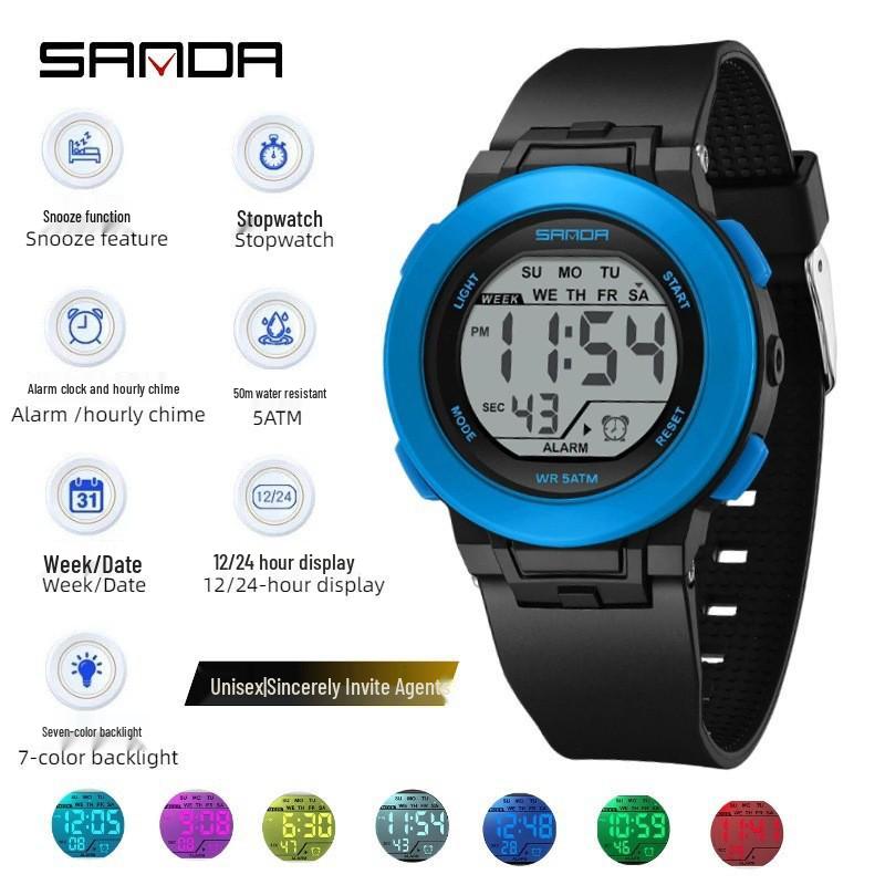 Orologio Sportivo Impermeabile Trendy Sanda con Sveglia, Cronometro e Funzioni Luminose per Uomini e Donne.