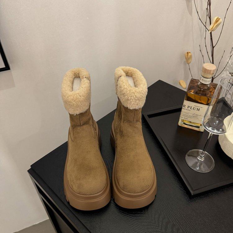 2025 neue Schneestiefel mit dicker Sohle Damen Winter Samt verdickt Lammwolle Nordost warme Baumwollstiefel beliebte mittelhohe Stiefel