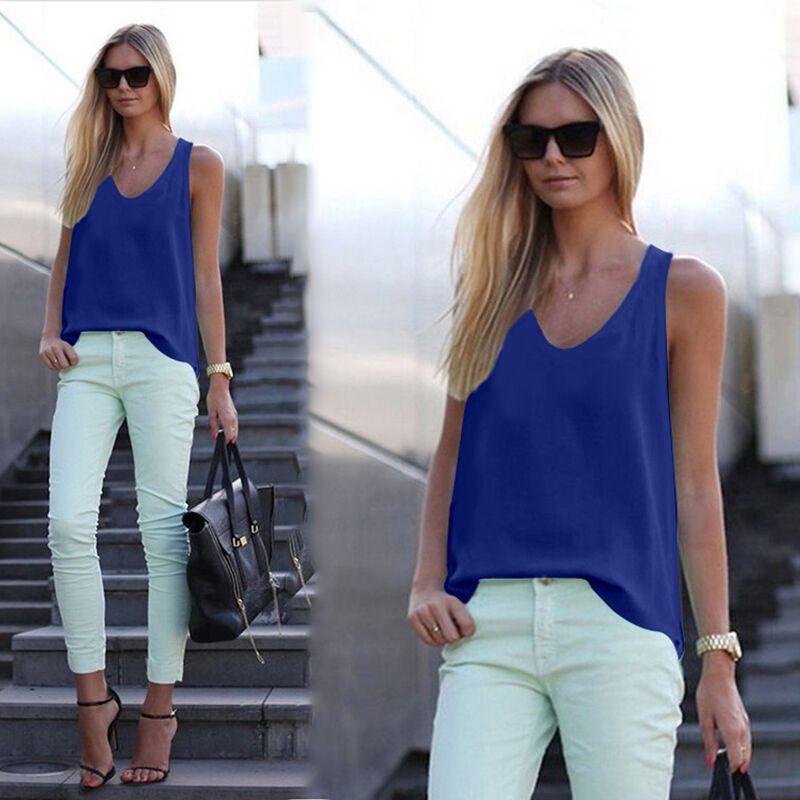Stylish Womens V Neck Chiffon Sleeveless Vest Comfortable Loose Casual Summer Shirt