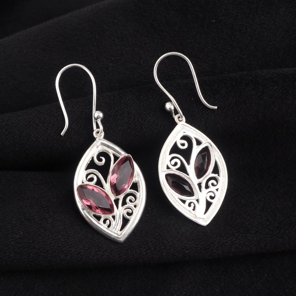 Rhodolite Gemstone Sterling Silver Elegant Dangle Earring For Women 1.2", Partywear Earring, Earring For Mother/Wife CE-24-7