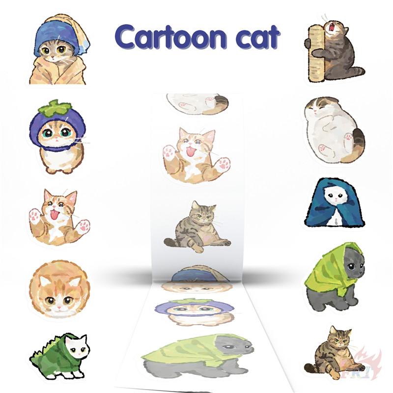 500Pcs/Roll Ink Art Funny Cat Kids Rewards Stickers - DIY Scrapbooks Album Decor Sealing Label Decals