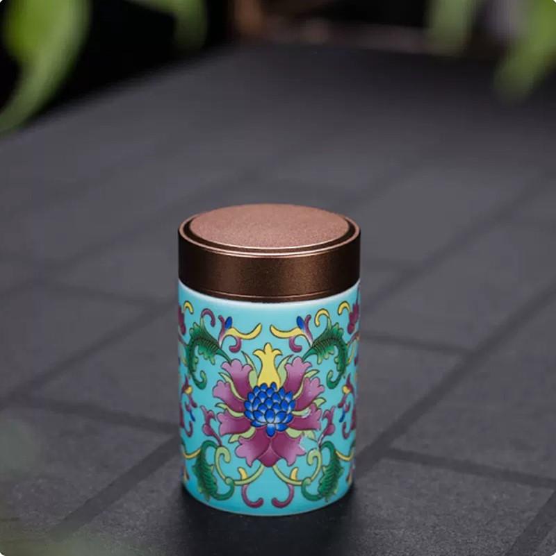 Exquisite Pastel Ceramic Tea Caddy Portable Travel Sealed Tea Boxes Tea Jar Storage Tank Coffee Canister Spice Candy Containers