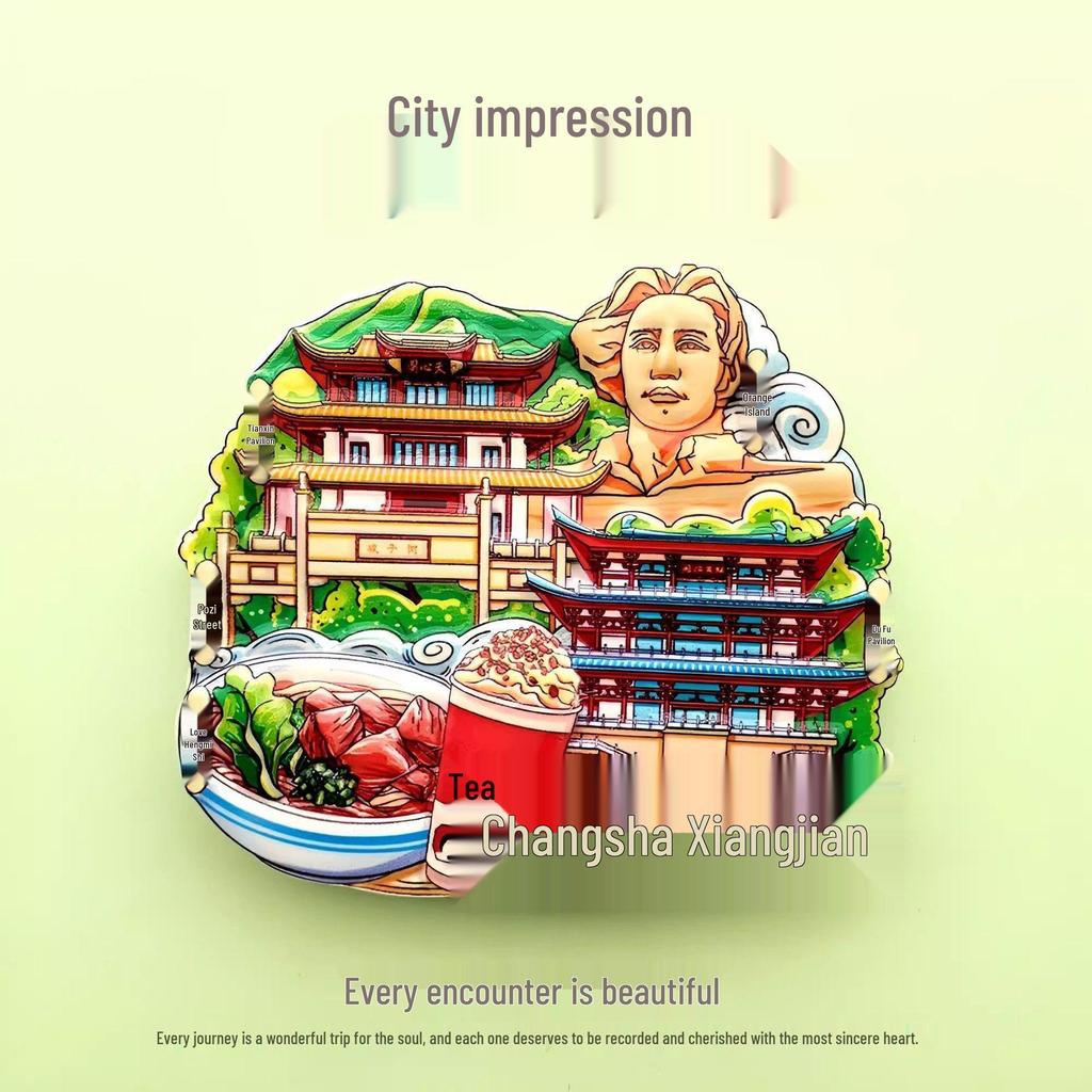 Guochao Cartoon Wahrzeichen Kreatives Souvenir Acryl Kühlschrankmagnet