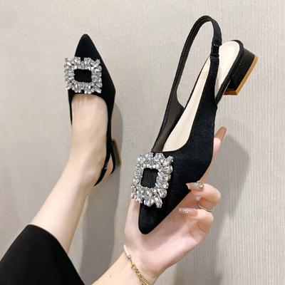 Riemchensandalen im französischen Stil 2024 Neue dekorative spitze High Heels mit Strasssteinen und luxuriösem Temperament, einzelne Schuhe, Sandale